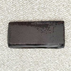 La Regale Black Sequin Clutch Evening Bag Purse w/Strap - NWT